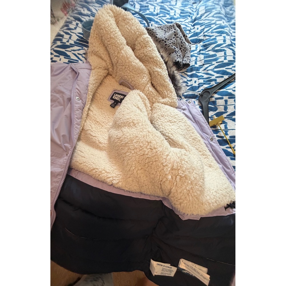 Lands End Kids Squall Winter Parka Lavender Purple Sherpa  Hood Jacket XL 18 - Picture 4 of 10